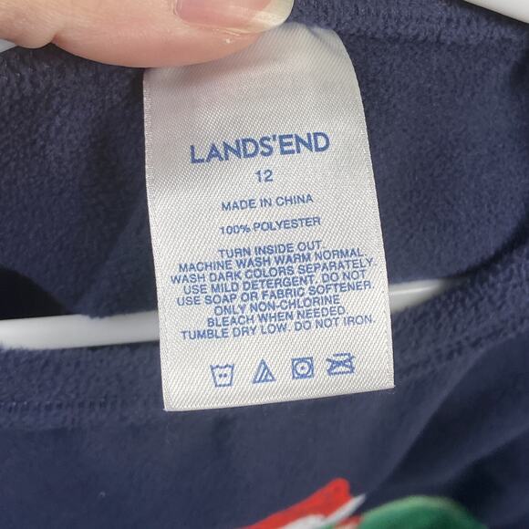 Lands End Christmas Dinosaur Pajama Top Boys Size 12 Sleep Wear Fleece Navy Blue - Picture 3 of 3